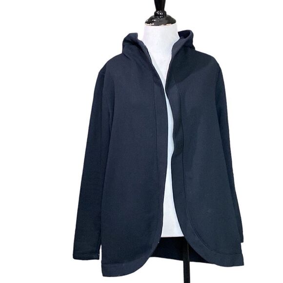 Marled Black Hooded Sweatshirt Open front Cardigan Sweater - Picture 1 of 11